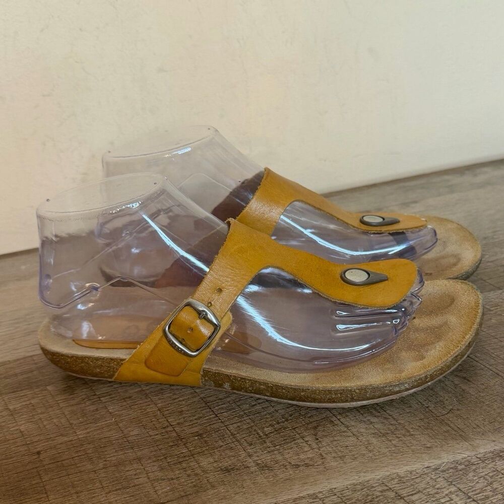 Yokono Spain size 8 Cork Contour Footbed Gizeh Thong Sandal shoes Yellow Leather